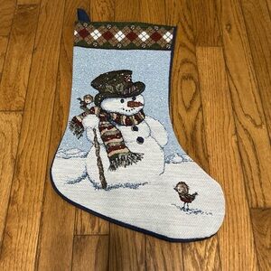 Snowman Christmas Stocking Tapestry Holiday Sock 17.5" Birds Winter Bird